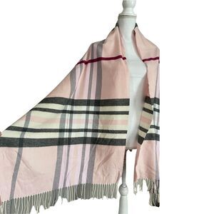 ECO CASHMINK oversize Blanket scarf wrap Pink Gray Plaid $59 Holiday GIFT #708